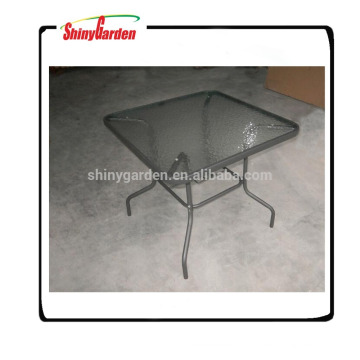 meubles de jardin en plein air avec verre trempé Table carrée en acier
